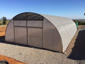 8m x 16m tunnelwith swin up doors and swivel windows